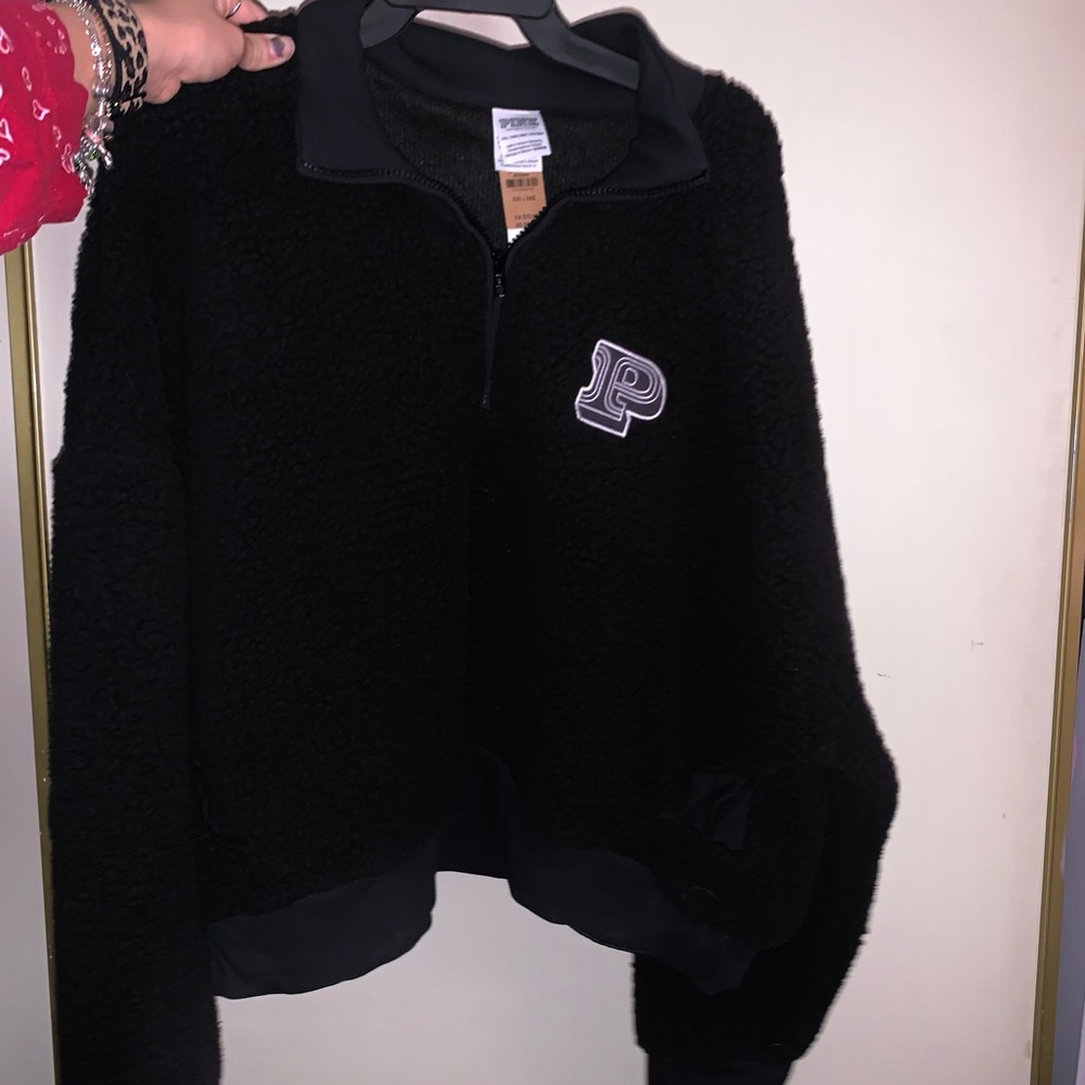 PINK Victoria's Secret Black Fleece Cropped Quarter-Zip